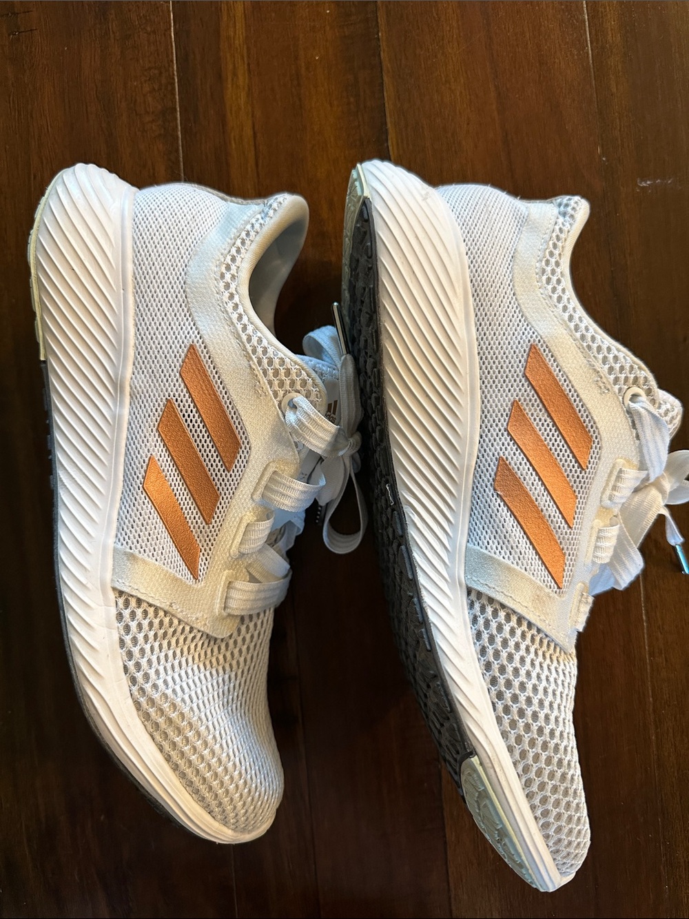 adidas White Mesh Sneakers with Metallic gold Stripes